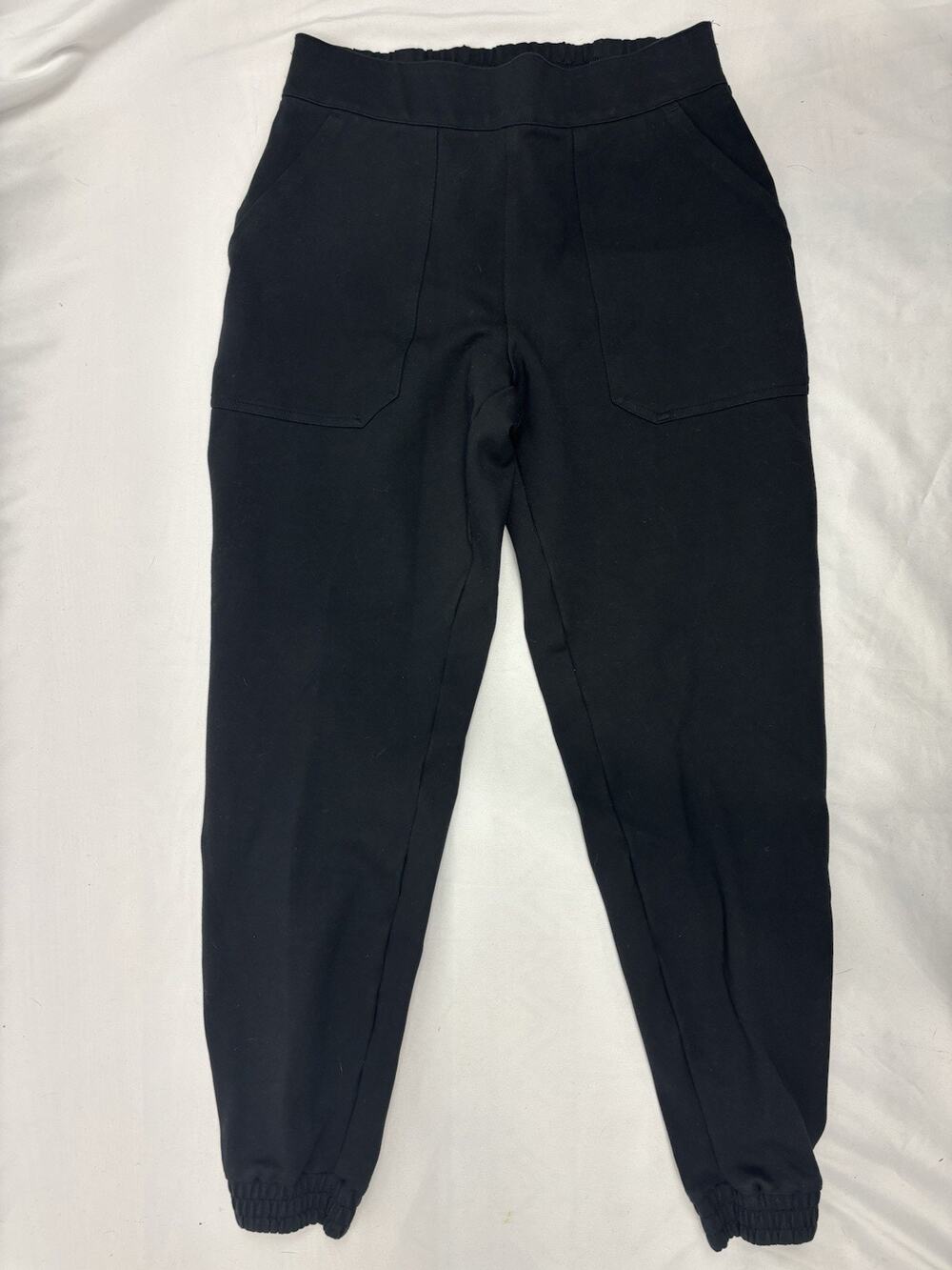 Spanx Perfect Pant Jogger M Black Stretch Elastic Ankle Pockets Inseam 27”